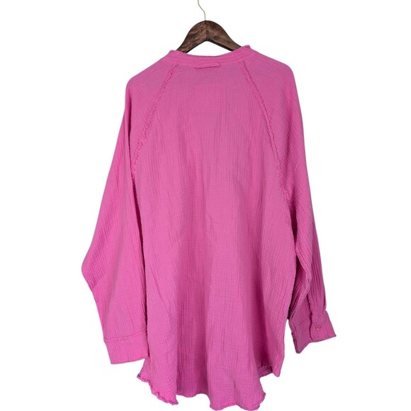 Aerie Women's Pink Pool To Party Cover Up Button Shirt Medium - Picture 6 of 10